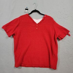 CJ Banks Womens Sweater Plus Size 2X Red Knit V-Neck Button Long Sleeve Pullover